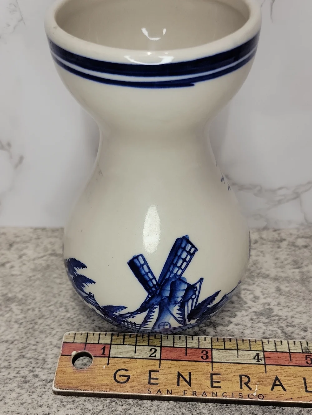 Vintage Delft Style Blue and White Windmill Vase